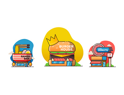 Food Restaurant Icon Set burger concept food gradient icon junk food pizza ramen ui