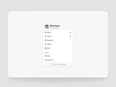DropFolio - Link in Bio Portfolio bio links framer framer template landing page landing page template link in bio linktree minimal modern ui web design website
