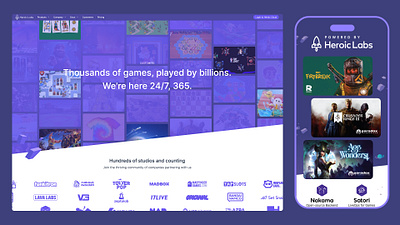 Game studio customer page branding landing page mobile web design
