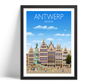 ANTWERP | BELGIUM, TRAVEL POSTER ILLUSTRATION adobe illustrator building illustration graphic design illustration vector art