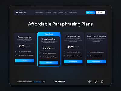 Saas - Pricing Page dark ui inner page landing page pricing pricing card pricing cards pricing page pricing plan pricing plans pricing table purchase plans saas saas website subscription plans subscription ui ui ui design uiux web design web pricing