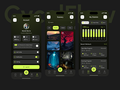 Account Statistic & Scenery Indore Cycling & Fitness Mobile App cardio daily activity exercise fitness fitness app fitness tracker gym app health heatlhcare interface mobile fitness app tracking gym ui design ux design workout workout app