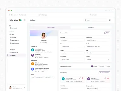 Profile Management Settings UI b2b builder crm dashoard editable form ui hr tech design job portal ui management minimal ui modular profile form profile settings saas saas dashboard saasfactor settings top design agency ui design user profile