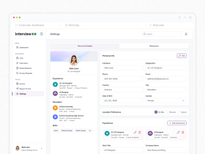 Profile Management Settings UI b2b builder crm dashoard editable form ui hr tech design job portal ui management minimal ui modular profile form profile settings saas saas dashboard saasfactor settings top design agency ui design user profile