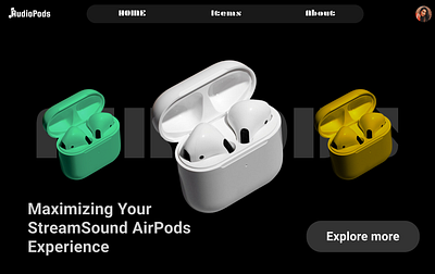 “AudioPods UI – Modern Tech Product Showcase” 3d animation branding graphic design ui