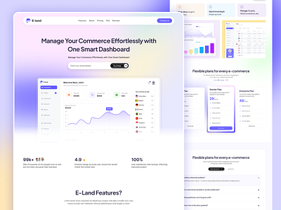 E-Land SaaS Landing Page admin crm dashboard ecommerce managment ecommerce store eland erp design finance finance management landing page minimalistic landing page platform saas saas landing page software stunning ui ui design web ui website website design