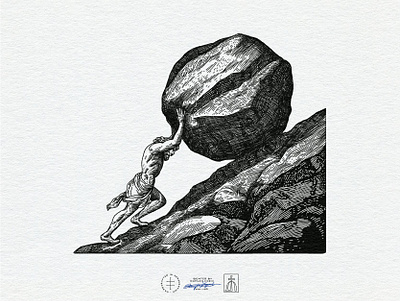 Sisyphus Apparel Illustration ancient apparel black and white brand design brand identity branding branding design greece hand drawn identity design illustration logo logo design myth mythology sisyphus traditional tshirt vintage visual identity
