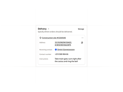 Delivery address component card component dashboard delivery ship shipping ui user interface ux