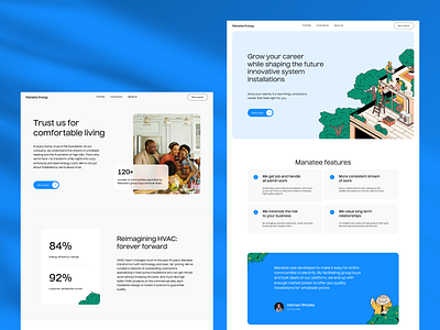 Landing Page Screens - Manatee Energy animation app design branding design design studio graphic design illustration interface mobile mobile design motion graphics product design ui ux webdesign website design website development
