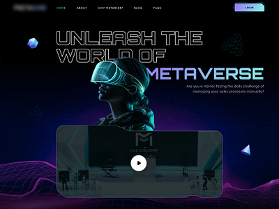 World of Metaverse cyber dark theme futuristic home page landing page metaverse web design