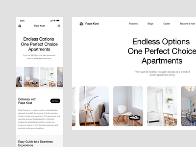 Papa Kost - Vacation Rental Platform UI clean ui design landing page minimalist minimalist ui modern papa kost simple ui ui design ux ux design web web design web page website website design white