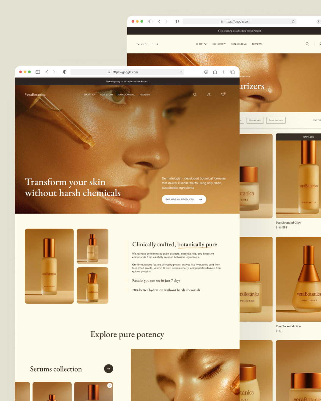 E-commerce skincare beauty concept e commerce figma graphic design luxury branding midjourney product photography responsive design skincare ui ui design uiux webdesign website