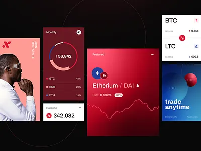 Crypto Trading App - Dynamic Red & Dark UI blockchain cryptocurrency design finance finance app finance related fintech trade trading trading app trading platform ui ui design ux ux design ux ui