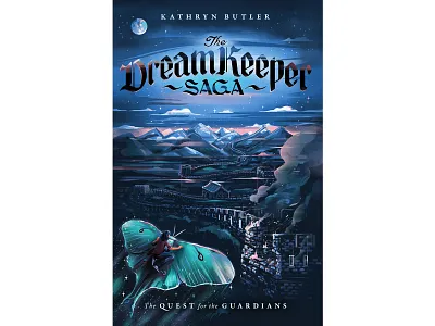 Quest for the Guardians adventure blue bursh butterfly character coverart digitalpainting flying illustration moon muti nightsky stars type typography wacomart
