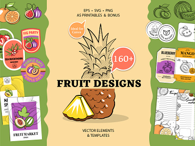 Fruit Design Kit - Retro Elements and Templates branding cartoon design elements emeblems flat fruits graphic design illustration labels logo market stamps tags templates vector
