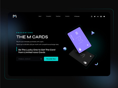 The M Card banner card creative credit card crypto crypto card dark landing page