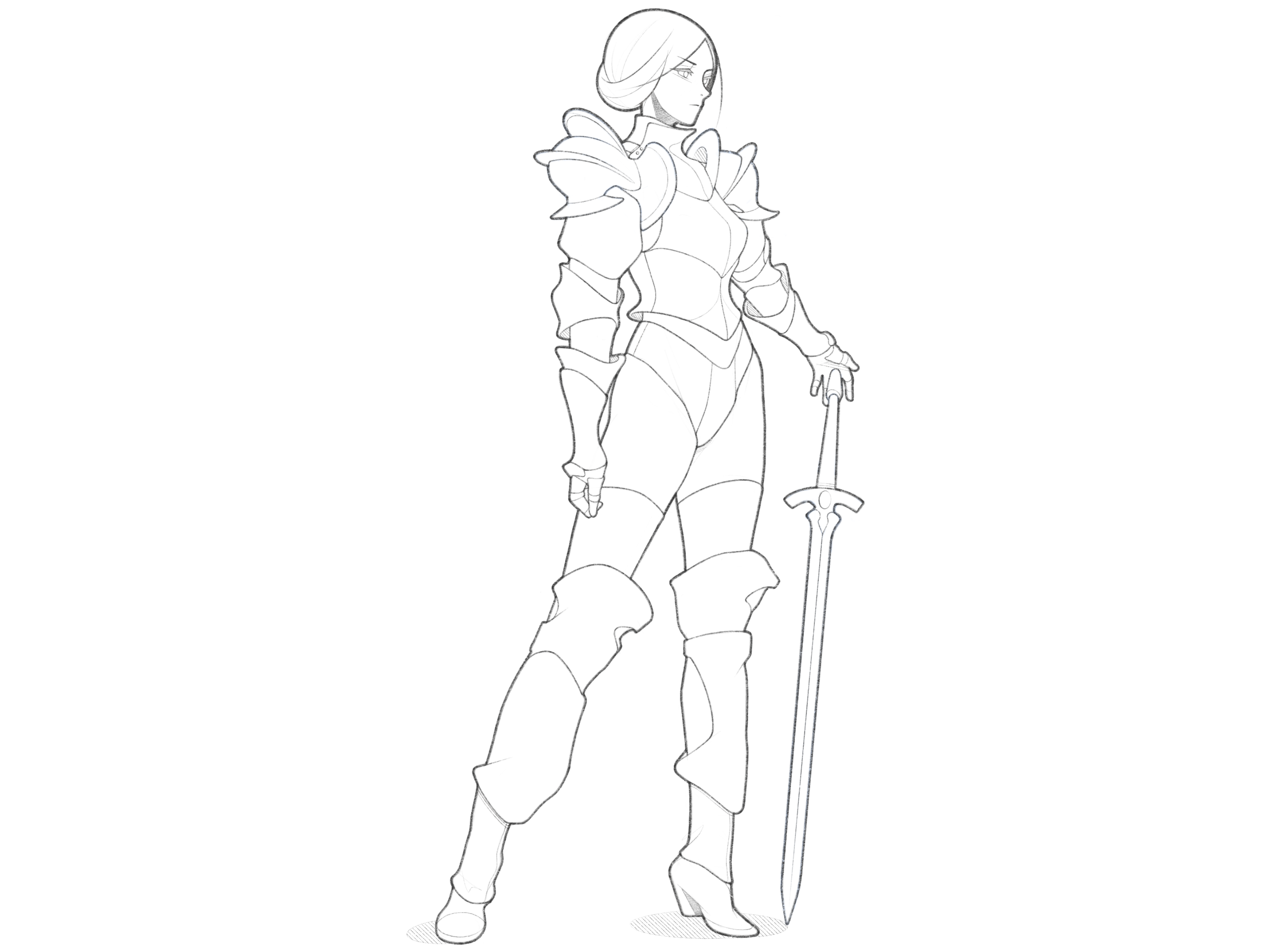 knight armor black and white character character design comic concept conceptart details drawing fantasy illustration knight line minimal monochrome pencil simple sword warrior