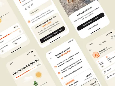 Glorify App – Designing for Growth and Habit ai companion design system devotional faith app gamification habit mobile app monetization product design ui design ux design