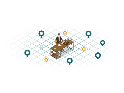 looking for my assets assets desk illustration isometric illustration map office vector working