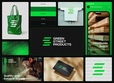 Green Street Products | Branding bold branding bright greendesign illustration lines lines logo logo logotipu kurimas logotype modernlogo pidea s icon s logo sawmill street visual identity wood wood logo