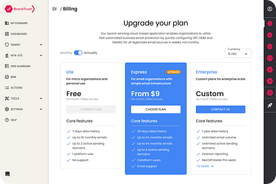 In-product billing plan design product design ui
