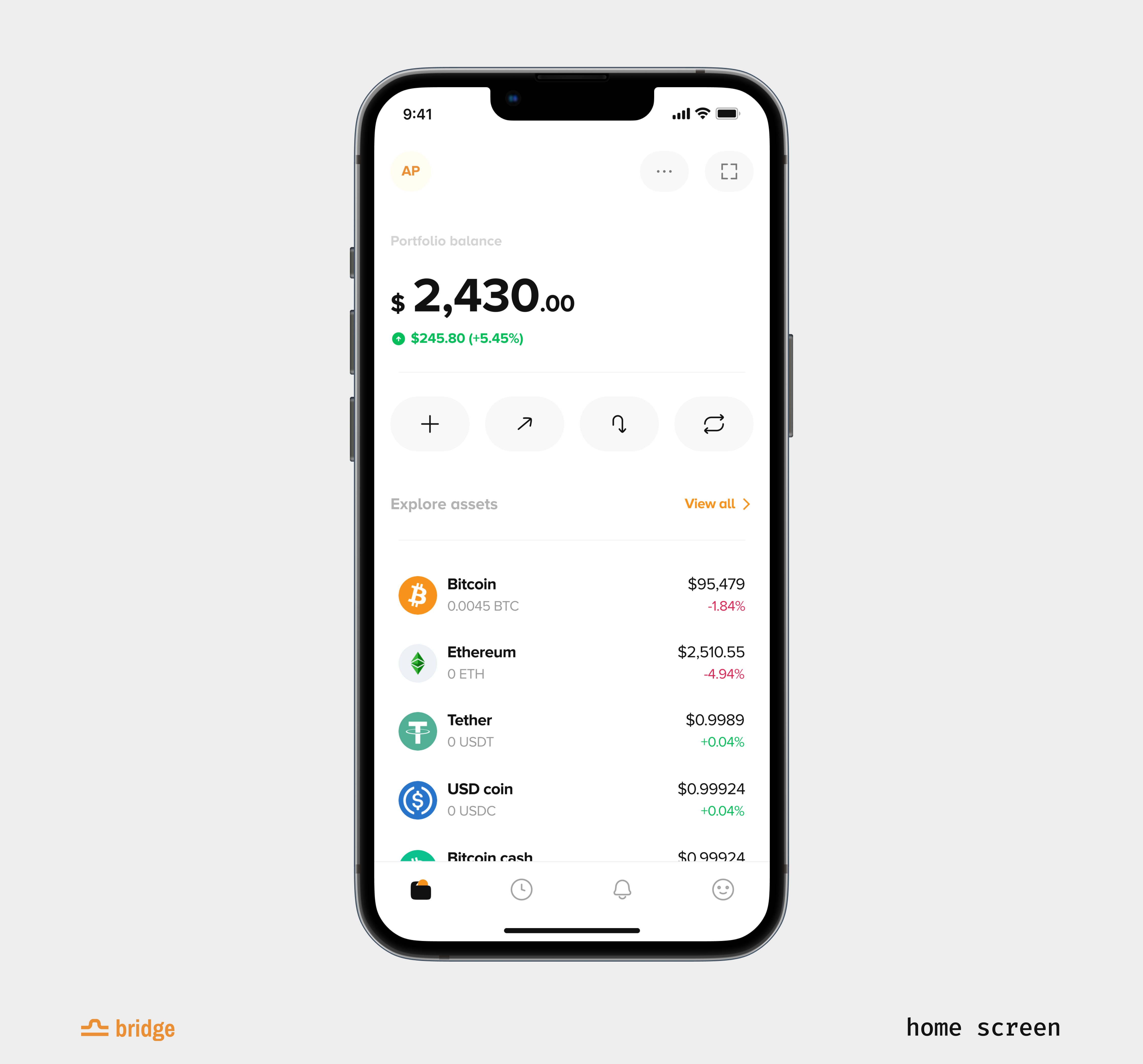 Bridge (crypto trading app) - home screen app bridge crypto design graphic design trading ui