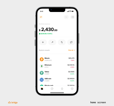 Bridge (crypto trading app) - home screen app bridge crypto design graphic design trading ui