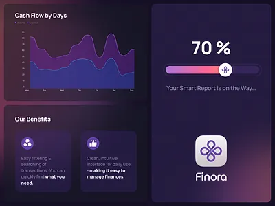 Finance Dashboard | Dark Mode cashflowanalytics cleandesign darkmodeui datavisualization financialinsights finoraapp fintechdesign moderndashboard productivityui saasfinance smallbusinesstools smartfinance smartreports usercentricdesign uxforfinance