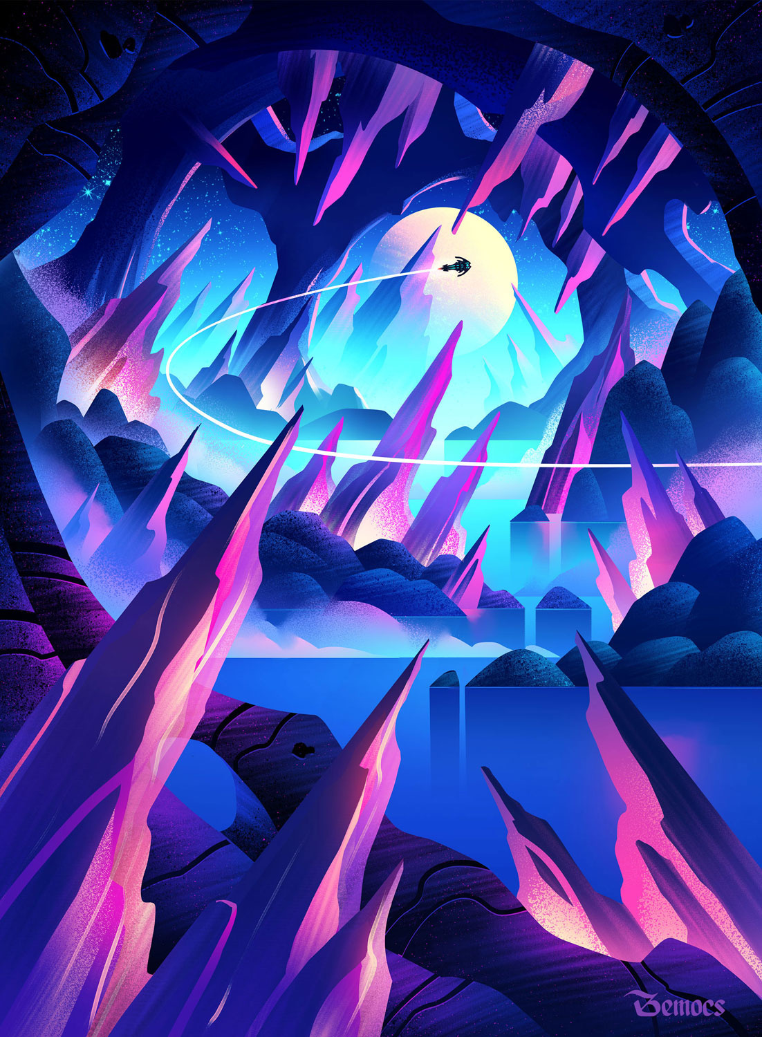 Gemstone Caverns card art concept art fantasy game art illustration scifi space