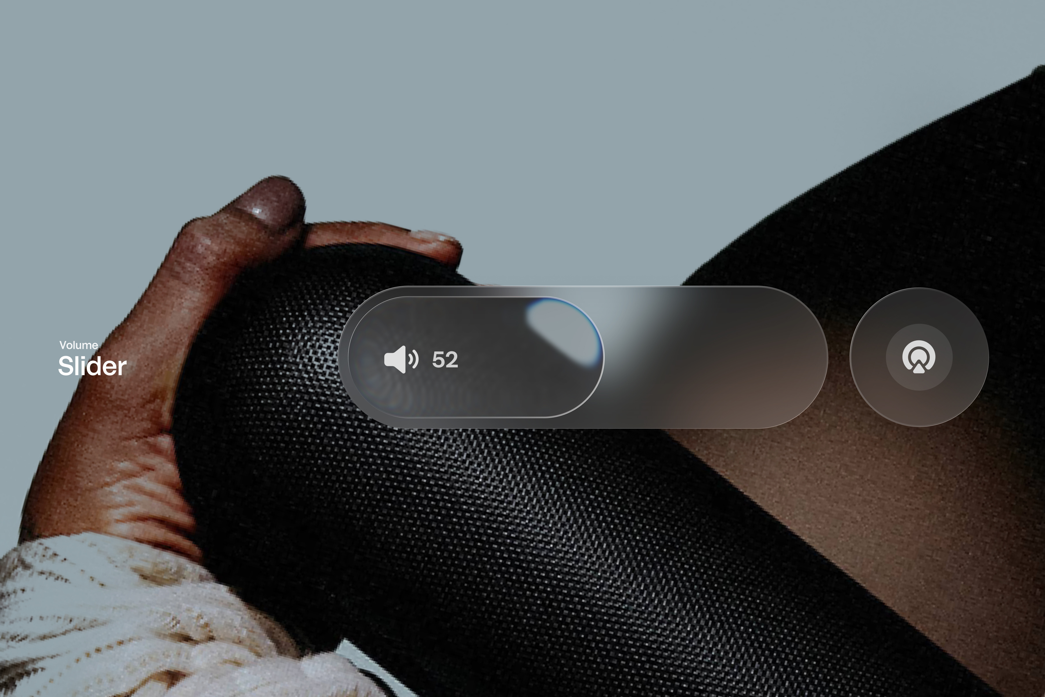 Liquid Glass - Slider Concept(Volume) blur branding center control design figma liquid glass logo new screen slider transparent trend typography ui uiux ux volume
