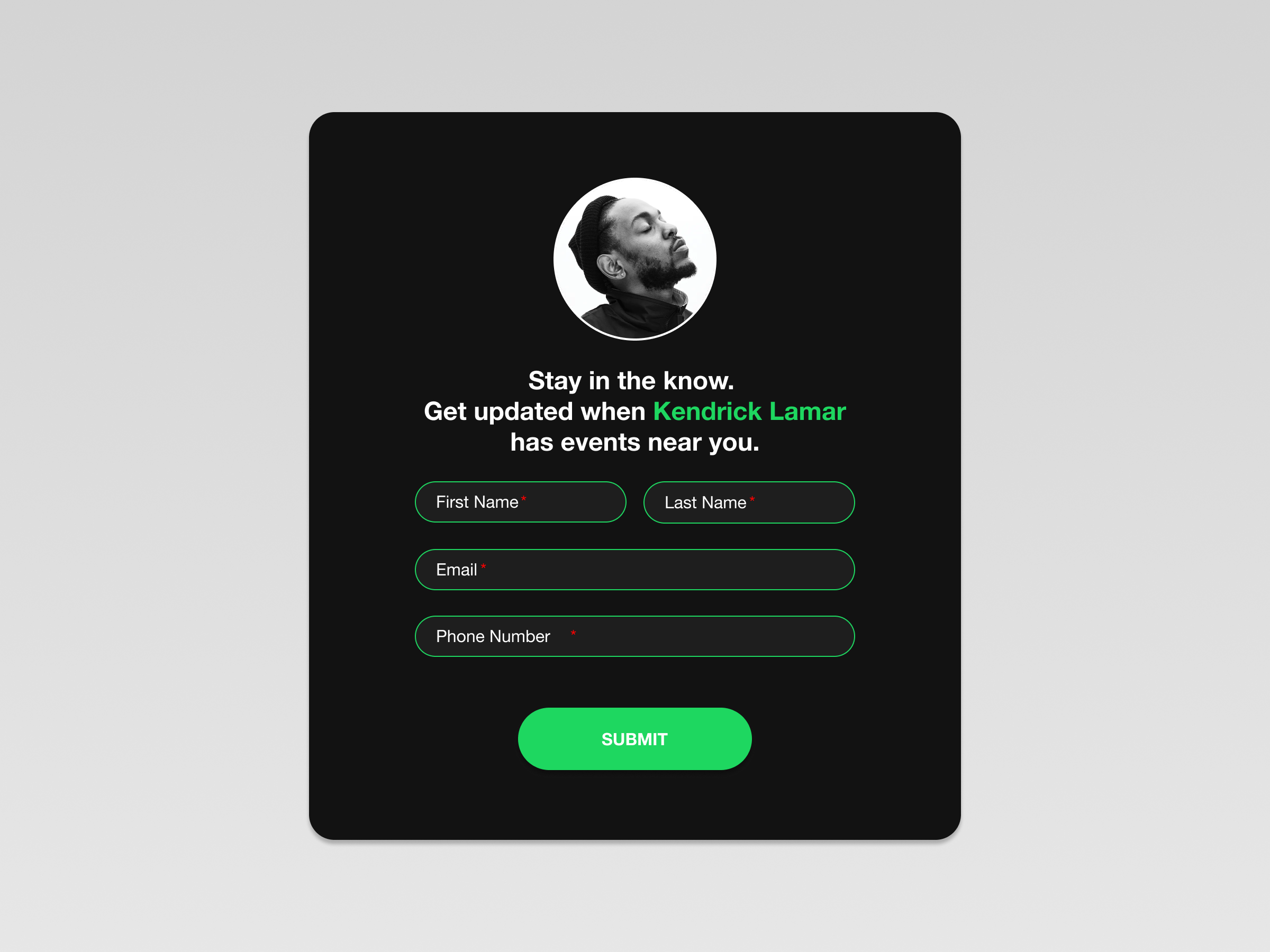 Example of event alert sign up