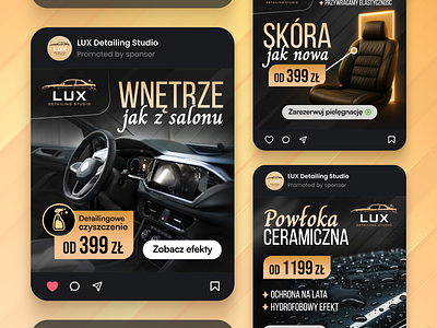 Visuals for a Premium Car Detailing Service Ads ad design automotive branding car care car detailing car wash car washing service cta button dark facebook ad luxury cars poland ppc social media ads