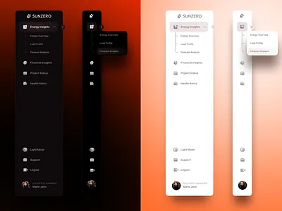 Light & Dark Mode Sidebar UI: Energy Dashboard design product ui