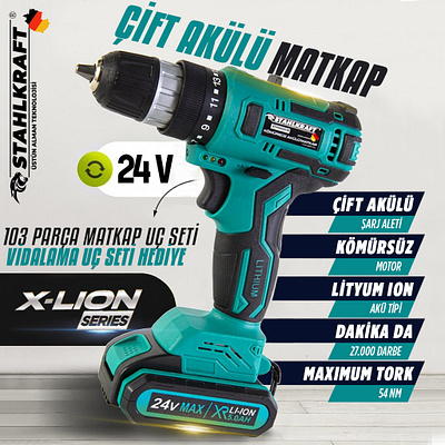 Stahlkraft "Double Cordless Drill" product social media design banner branding design graphic design