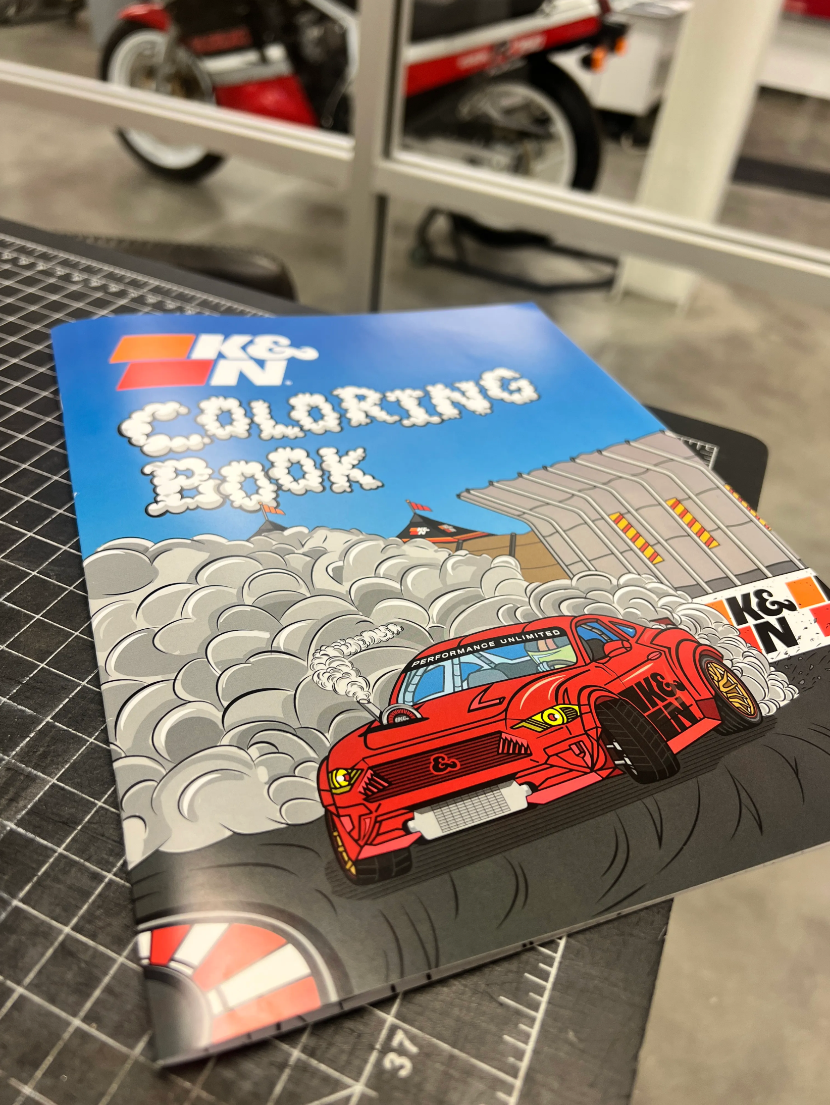 K&N Coloring Book automotive book branding burnout coloring crayon drifting formuladrift illustration kn logo mustang pencil performance print racing smoke track turbo