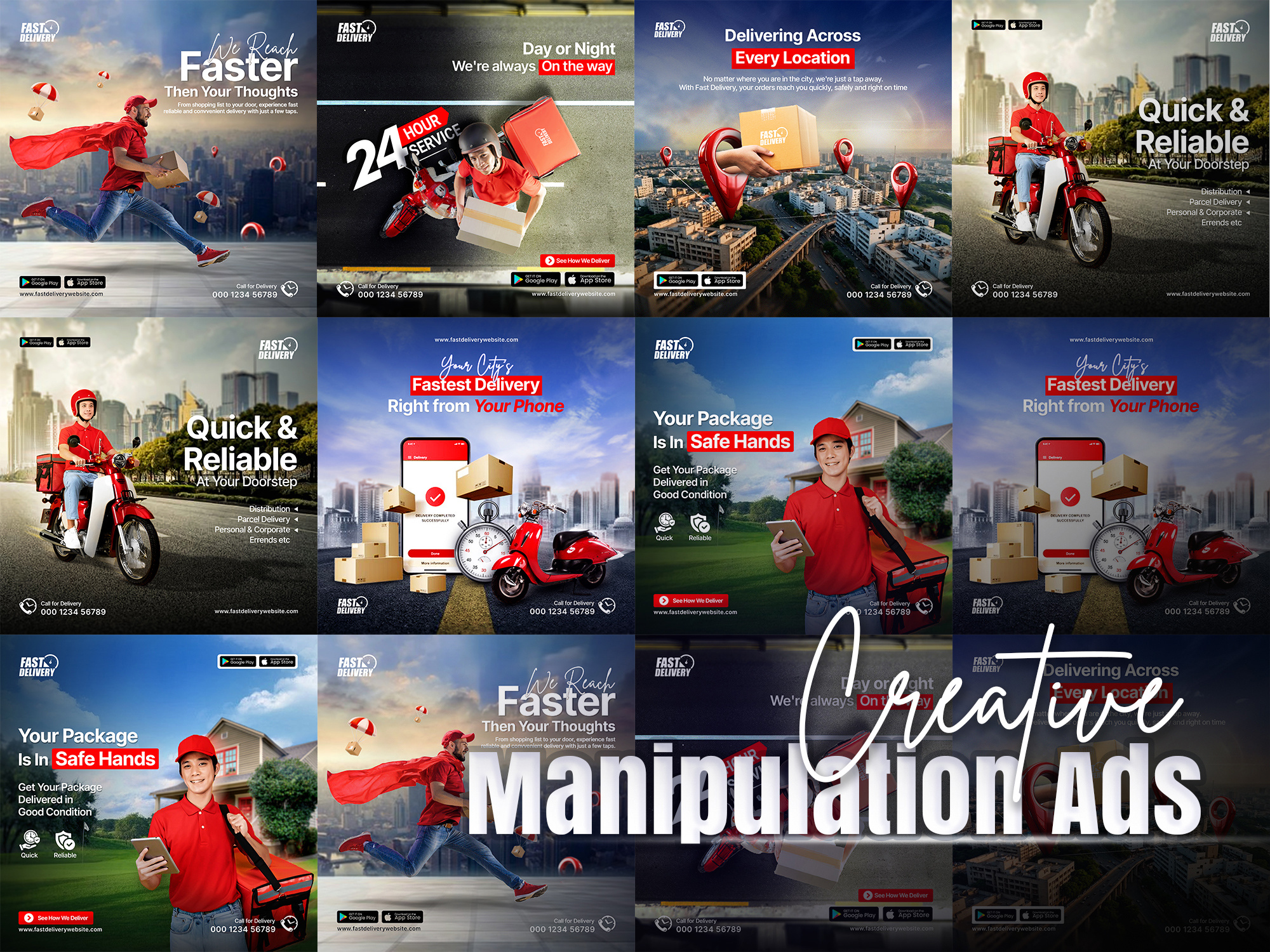 delivery-service-creative-ads-manipulation-design-social-media ads creative advertising design digital poster graphic designer manipulation marketing poster social media post visual design