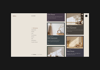 Nōma — Premium Interior Studio Website // 004 architecture case study company profile digital elegance interior luxury minimalist modern personal website portfolio property website real estate studio style ux web design webflow website website layout
