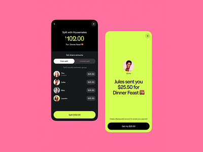 Bright Split Payment App Design app design branding bright interface digital wallet expense sharing fintech friendly layout group split minimal design mobile finance mobile interaction payment app personal finance simplicity social payments split payment transaction flow user centric visual feedback