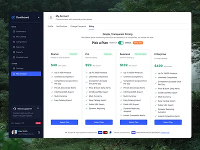 Pricing Plan - Dashboard app design cart checkout dashboard dashboard design design hr rumen minimal mobile app pricing pricing design pricing page pricing plan product product design saas subscription subscription screen ui ux