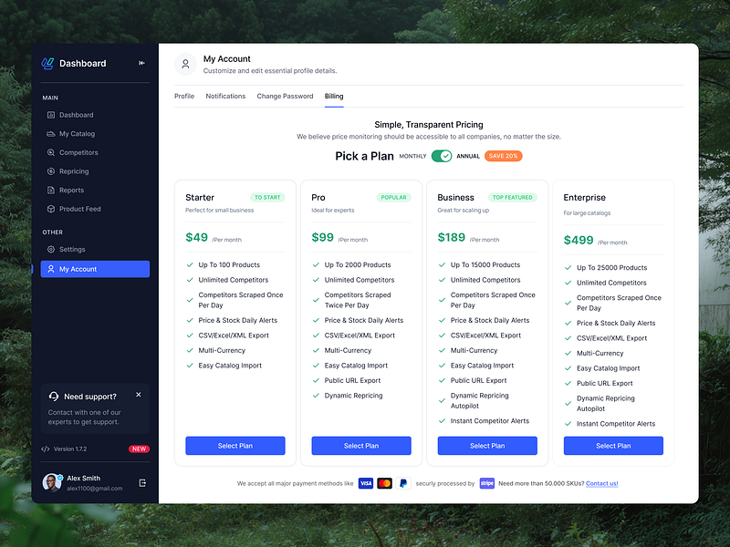 Pricing Plan - Dashboard