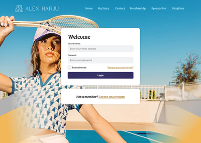 Alex Harju Golf button golf landing page model photo sign in tennis