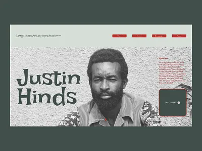 Hero Section - Justin Hinds art directed branding concept hero design editorial design graphic design hero section musician reggae ui user interface web design