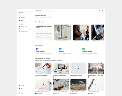 Doc to Video Creator app creator dashboard design document editing home ui video web app