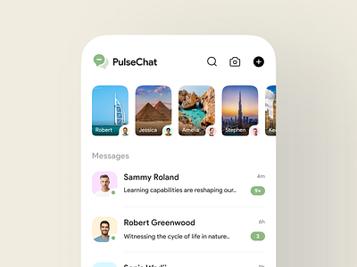 Messenger App app appdesign chat chatapp design graphic design interface ios iphone message messenger stories ui uidesign uiux ux