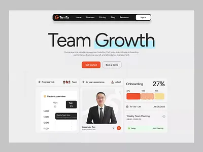 Temta - Employee HR and Project Management agency branding company design elementor employee framer hr landing management page project task tracking ui webflow website wordpress