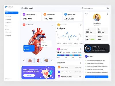Welltrack - Health Report Dashboard Saas Web App chart clean clean ui dashboard data health health dashboard health widget illustration medical health minimalist orenji product design saas saas dashboard saasuiux ui ui ux web app web design