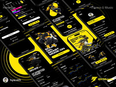 GYMusic | Fitness & Music | App app bitcoin blockchain brand branding btc crypto design fitness illustration minimal minimalist mobile music nft sport ui ux web3