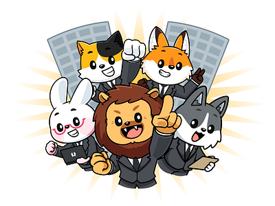 Lion Leadership Teamwork bunny business cartoon cat character company corporate design dog fox graphic design husky illustration kitsune lion logo mascot mascot logo rabbit