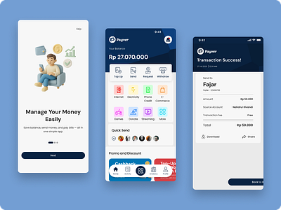 Payver - Finance E-Wallet App app bank blue deposit e wallet figma finance mobile ui money on boarding send money transaction withdrawal