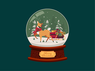 Reindeer Snow Ball christmas crystal design flat flat illustration gift graphic design holiday illustration reindeer sleigh snow vector vector illustration winter